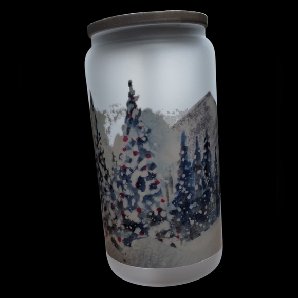 New handmade UVDTF White X-mas - Frosted Glass‎ Cup with Bamboo Lid & Straw - Picture 9 of 10